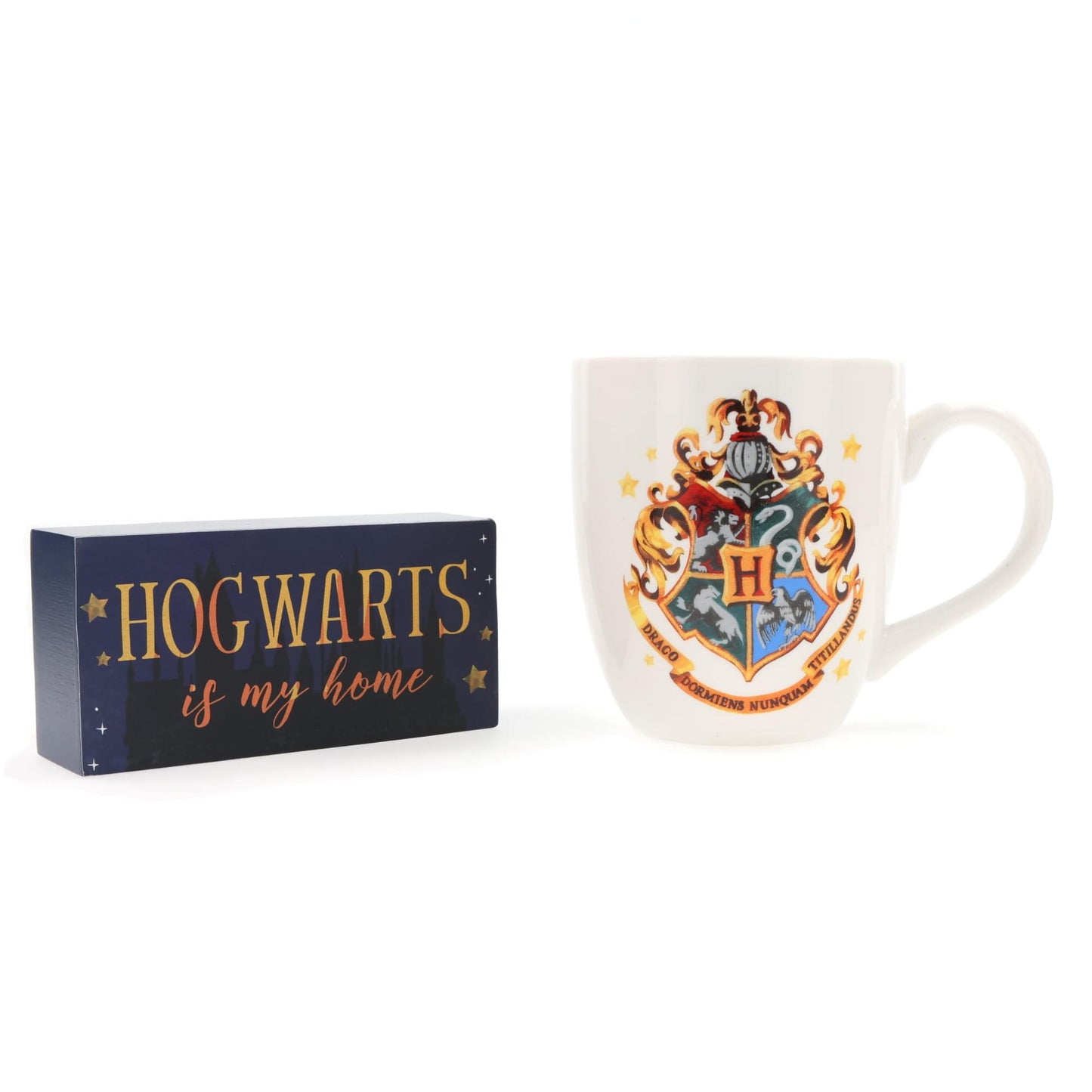 Harry Potter Hogwarts 18oz Ceramic Mug & 5 x 2.5 Inch Wall Sign Gift Set