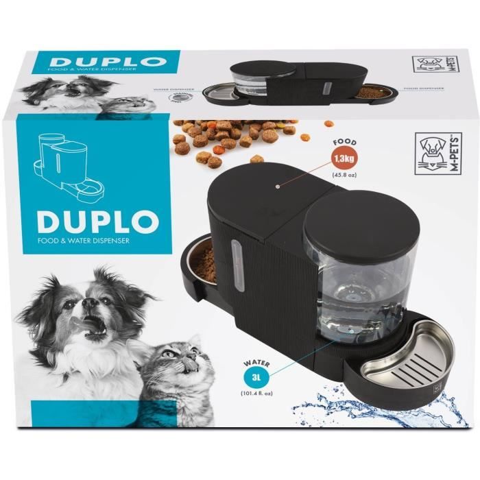 M.PETS DUPLO kibble and water dispenser 1.3kg/3L - 40x16.2x29.1 cm - Black