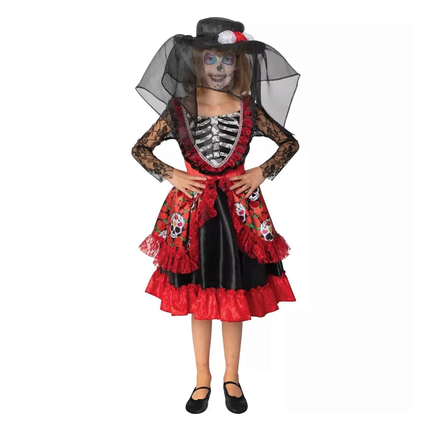 Roses & Skull Catrina Premium Child Costume | Large