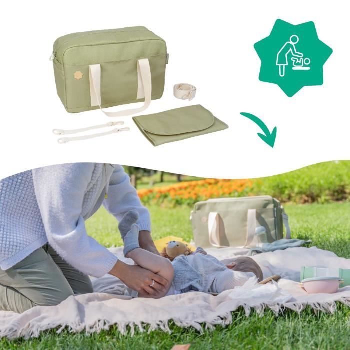 Badabulle Bowling Diaper Bag - Large Capacity 20L - Changing mat and stroller clips included, Olive
