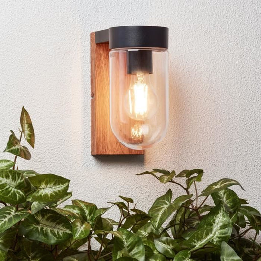 Brilliant - Cabar Outdoor wall light - Dark wood/black color - Metal/Glass E27 1x40w