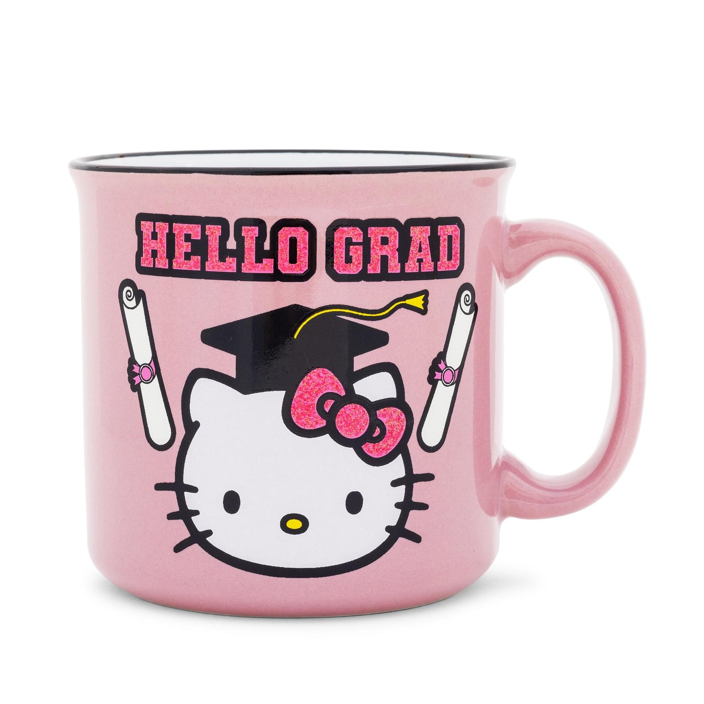 Sanrio Hello Kitty "Hello Grad" Ceramic Glitter Camper Mug | Holds 20 Ounces