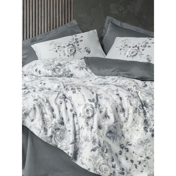 Bedding set - 1 duvet cover 220 x 240 cm + 2 pillowcases 60 x 60 cm - 100% cotton satin - Grey
