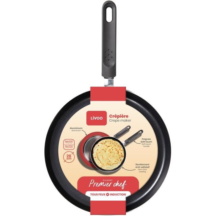 Premier Chef - Crepe maker 26 cm - LIVOO - MEP149 - Non-stick without PFOA or PFOS - Silicone handle - All hobs including induction