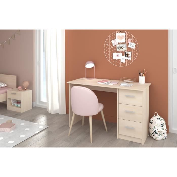 ESSENTIELLE Desk 3 drawers - Light acacia decor - L 121.2 x D 74.3 x H 55 cm
