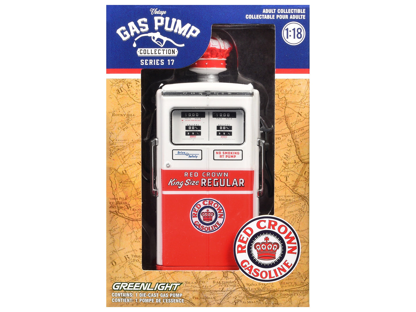 1954 Tokheim 350 Twin Gas Pump "Red Crown Gasoline" White and Red "Vintage Gas Pumps" Series 17 1/18 Diecast Replica by Greenlight