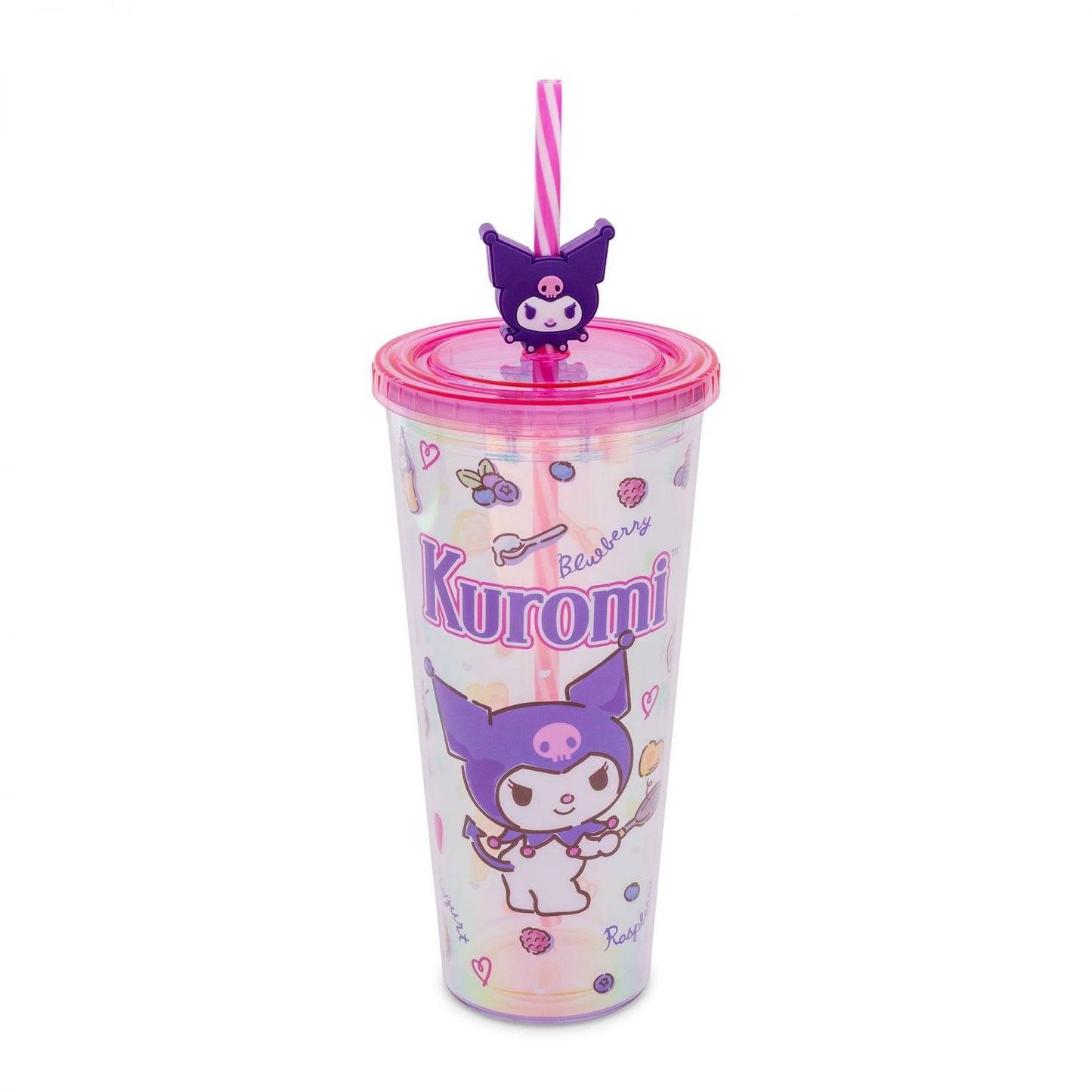 Sanrio Kuromi Iridescent 24-Ounce Carnival Cup With Lid and Straw Topper Charm