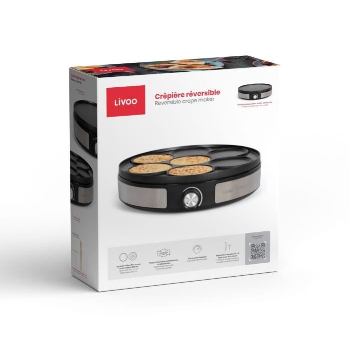 Reversible crepe maker - LIVOO - DOP247 - 1500W - Reversible plate: 1 x Ø33 or 7 x Ø10 cm - Non-stick - Adjustable thermostat