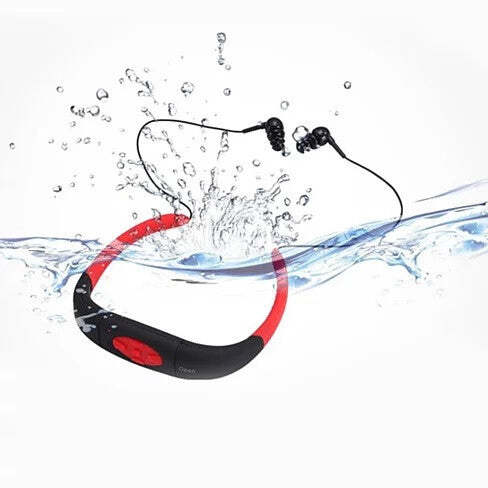 Color: Red/Black - Aqua Tunes Bluetooth Waterproof Sports Headphones