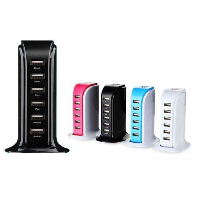 Color: BLUE - Smart Power 6 USB Colorful Tower for Every Desk at Home or Office charge any Gadget