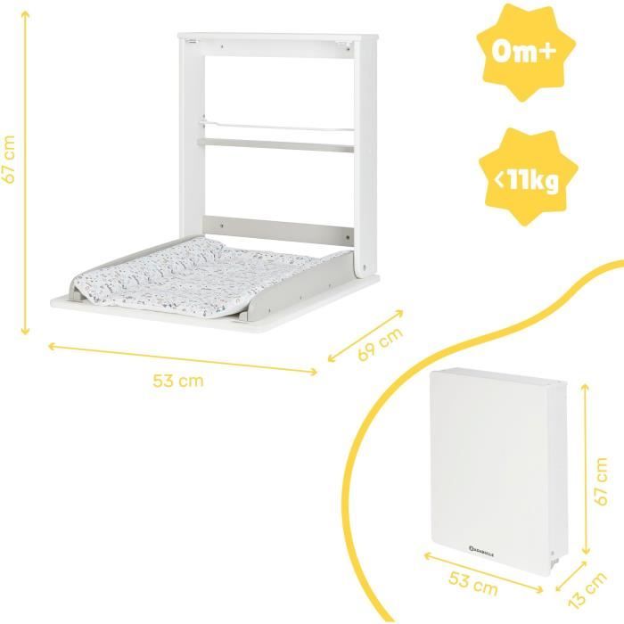 Badabulle Plouf wall changing table, with changing mat included - Foldable and compact