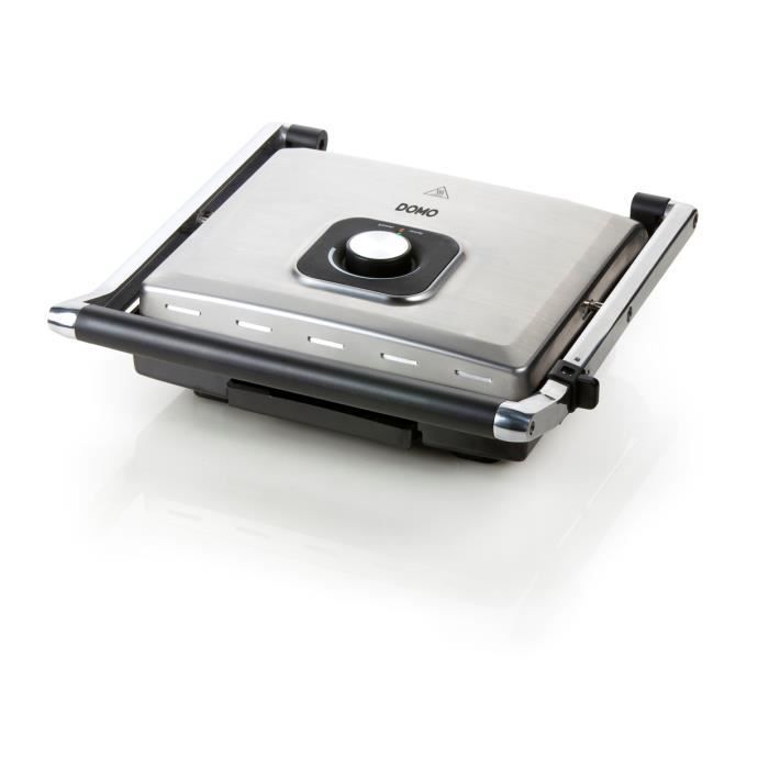 DOMO - Multifunction grill in stainless steel - Large teflon plates - Floating cover - Adjustable thermostat
