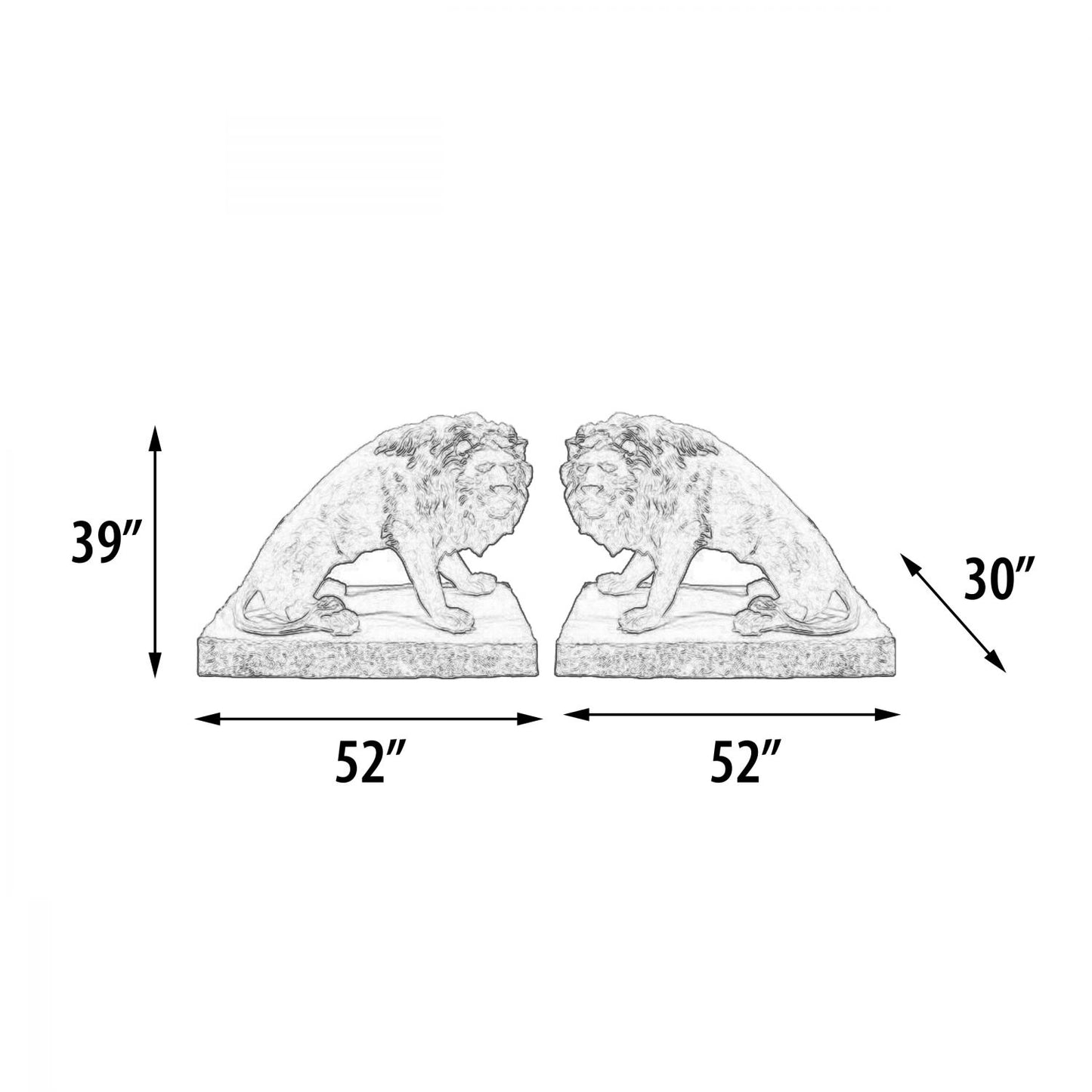 Symmetrical Pair of 39 Inch Entry Lions in Rough Stone
