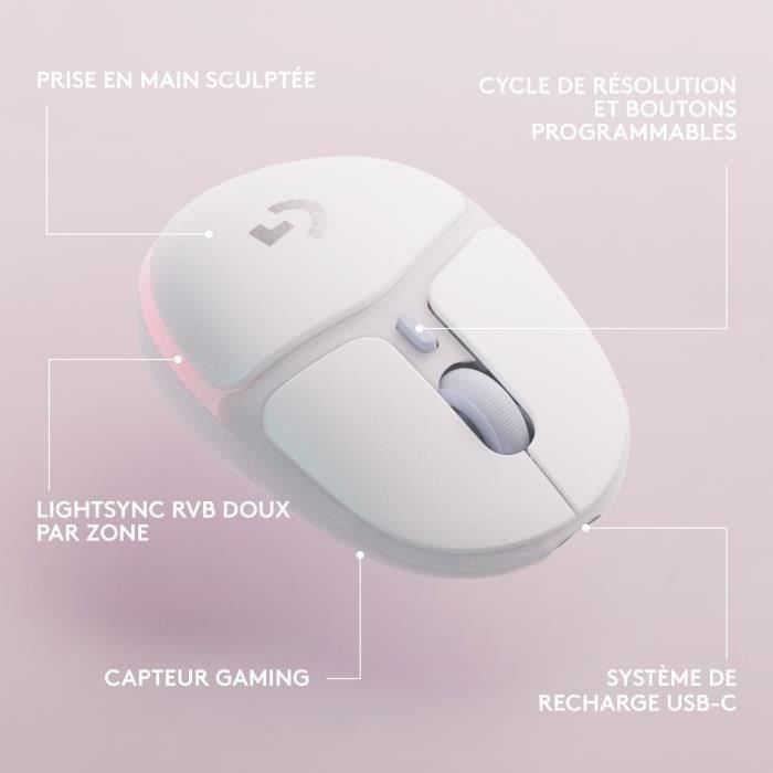 Logitech G - Gaming Mouse - Wireless - G705 LIGHTSYNC RGB Lighting, Bluetooth, Lightweight - White Mist