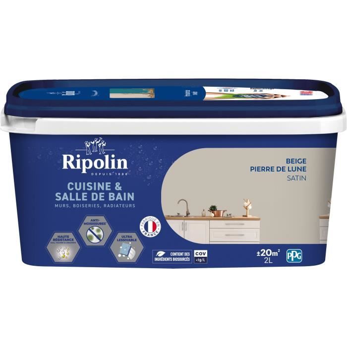 Paint for walls, woodwork, ceilings, radiators - RIPOLIN - Kitchen and bathroom - 2 L - Moonstone Beige