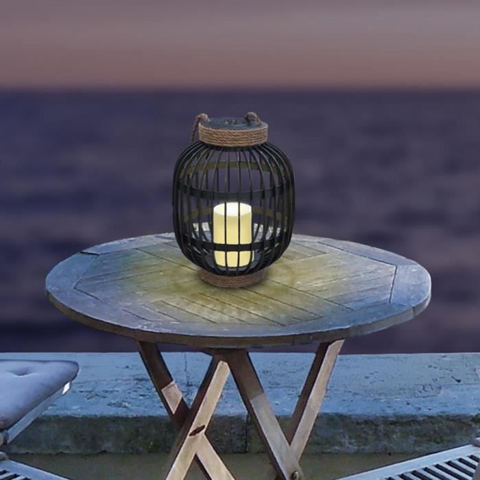 Decorative solar lantern - LUMISKY - FIDJY - H30 cm - Candle effect rope handle - Warm white LED
