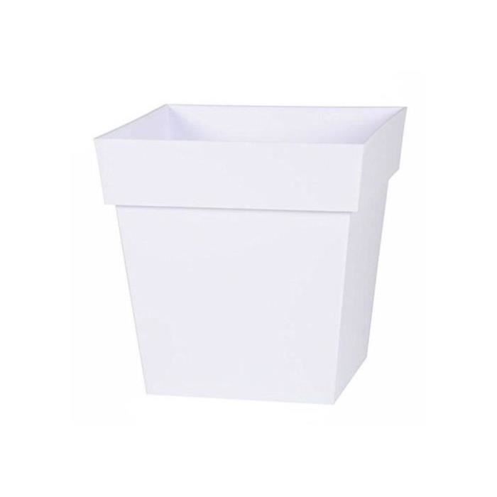 EDA Pot de fleur carré Toscane - 32 x 32 x H 32 cm - 22 L - Blanc