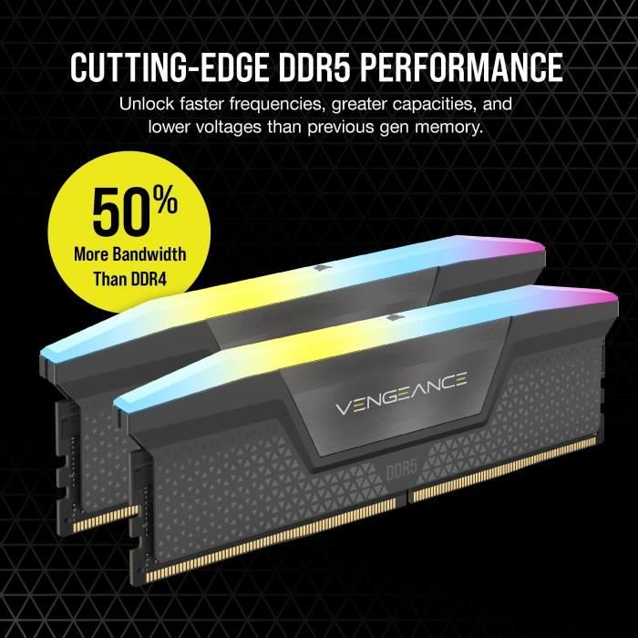RAM Memory - CORSAIR - Vengeance RGB DDR5 RAM 32GB (2x16GB) 5600MHz CL40 AMD Expo iCUE Compatible - Gray (CMH32GX5M2B5600Z40)