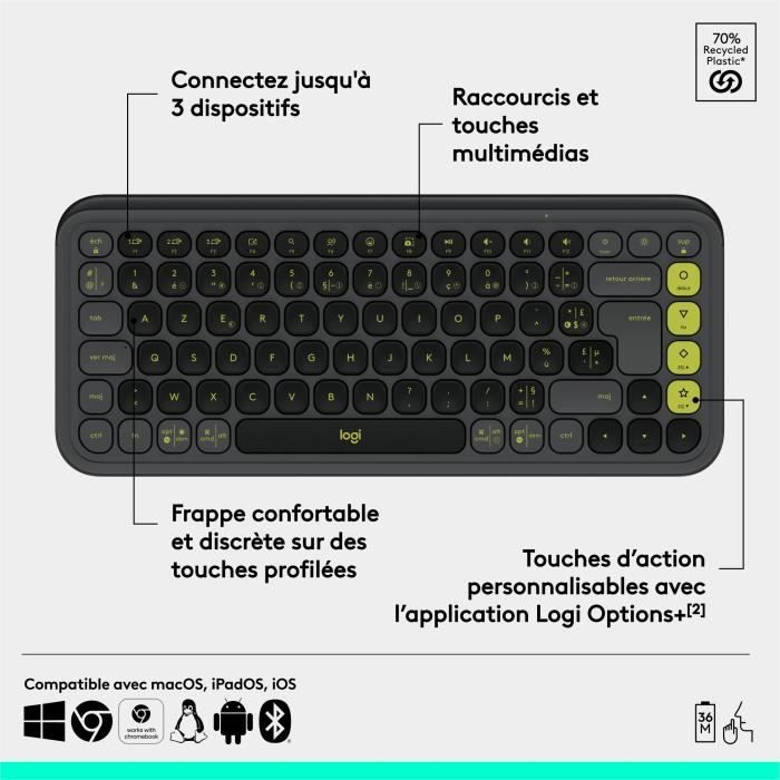 Keyboard - Wireless - Logitech - Pop Icon Keys - AZERTY - Graphite