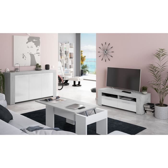 AMBIT 2 Door TV Stand - Contemporary Style - Gray and White - L 120 cm