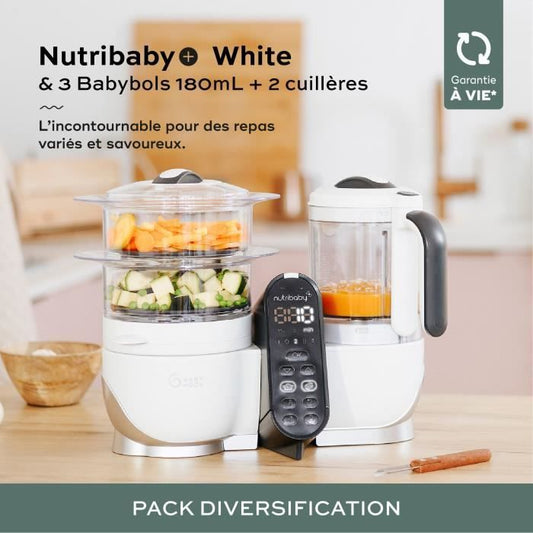 Babymoov Nutribaby Pack ( +) White & 3 Babybols 180ml + 2 spooners - Ideal for diversification