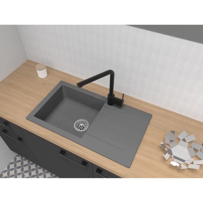 Stradour Sink to Einna Einna, in SMC Gray Concrete - 16, 1 Bac, Dim. 78 * 43.5 cm, Manual emptying