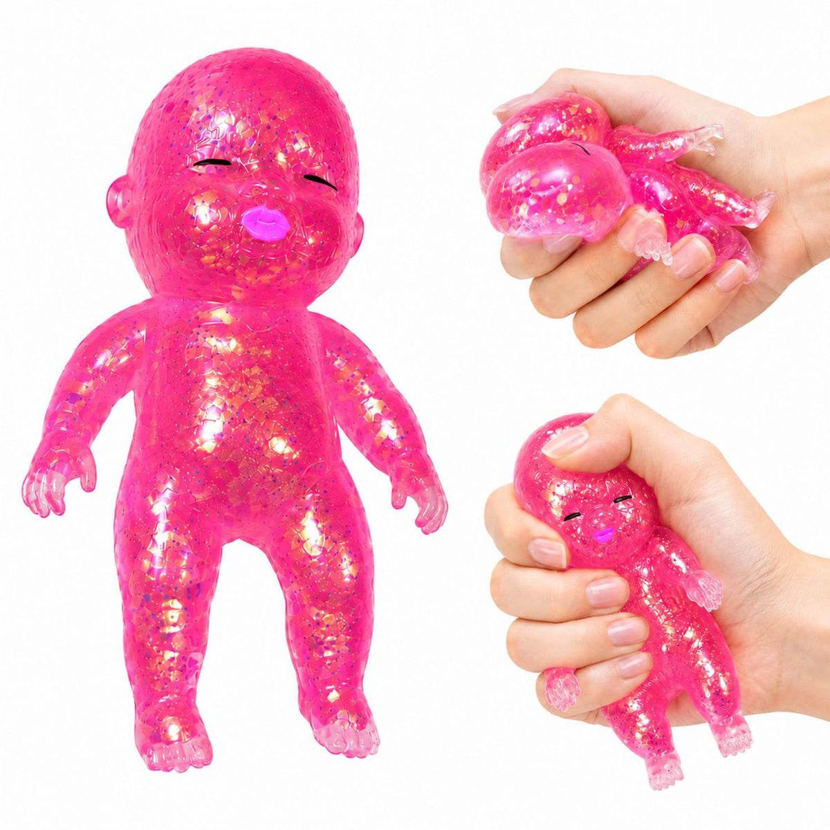 Squishy Glitter Baby 4-Inch Squeeze Toy | Pink