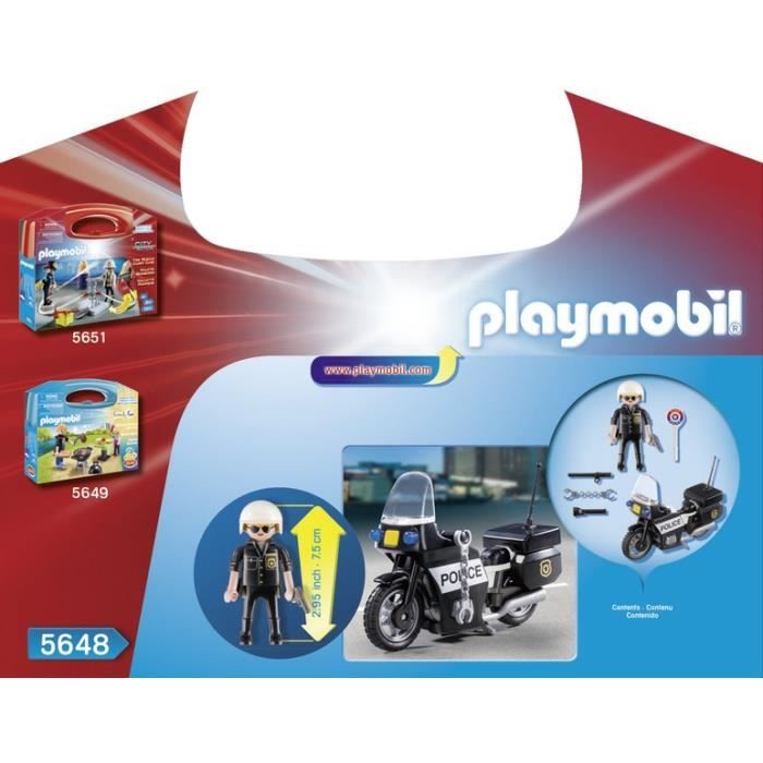 PLAYMOBIL - Police Biker Suitcase - Boy - 13 pieces - From 4 years old