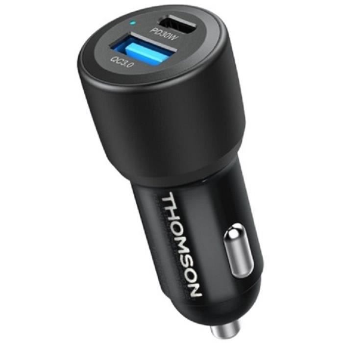 Car charger - THOMSON - 60 W - Total new generation gan technology - USB-C - PD 30 W + USB-A QC 3.0 - 30 W