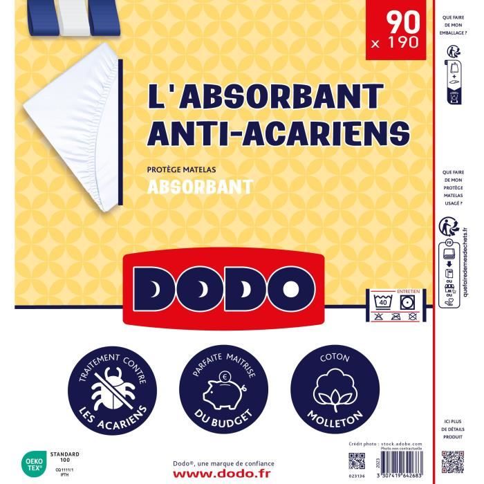 Absorbent mattress protector - 90x190 cm - cotton - anti -mite