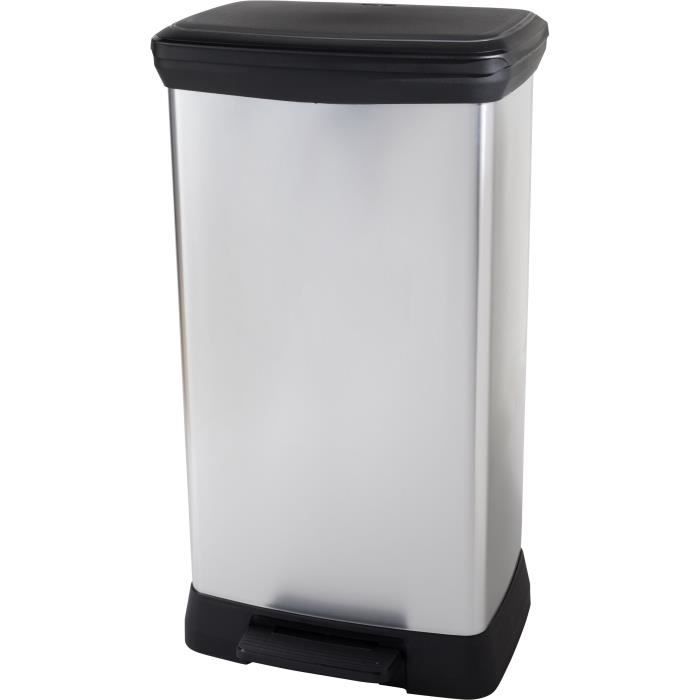 Duo Rectangle Bin - DECO BIN - CURVER - 46L (23+23L) - Double compartment - 39 x 29 x 72 cm - Metallic gray