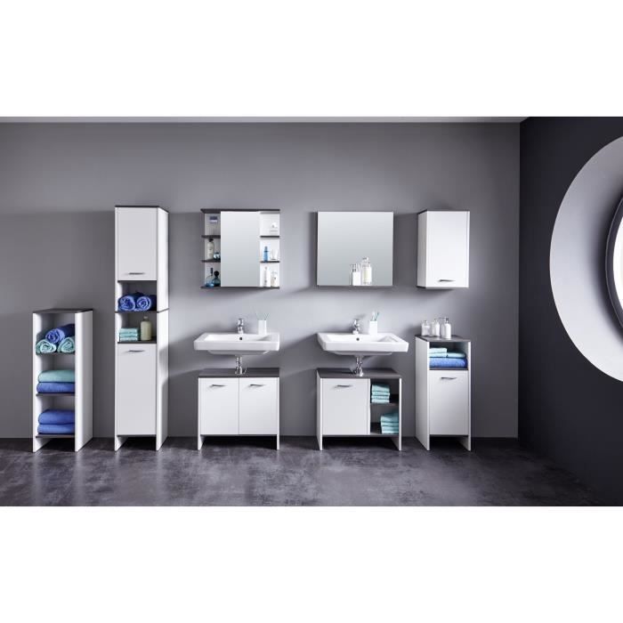 CALIFORNIA 1-door bathroom base unit - L32 x D28 x H82 cm - White and Anthracite melamine