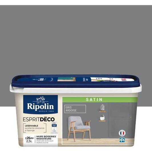 RIPOLIN Ultra Covering Satin Color Paint for Kitchen, Bedroom, Living Room, Hall, Entrance, Hallway - Slate Gray