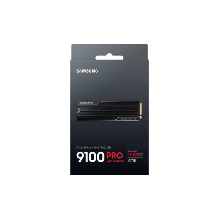 Samsung - Internal SSD - 9100 PRO with NVMe M.2 PCIe 5.0 x4 heatsink - 4TB - Read speed up to 14,800MB/s - MZ-VAP4T0CW