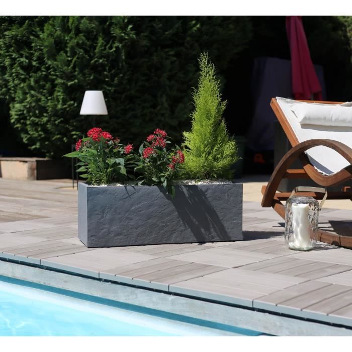 EDA Jardiniere Volcania'Up 57 L - Imitation stone decor - 79.5 x 29.5 x 29.5 cm - Anthracite gray