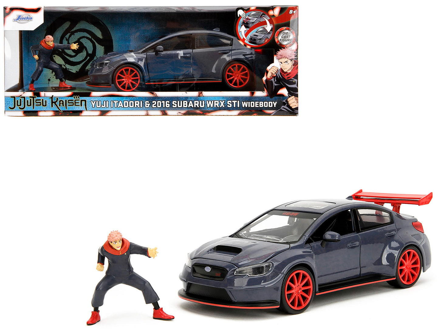 2016 Subaru WRX STI Widebody Dark Blue and Yuji Itadori Diecast Figure "Jujutsu Kaisen" (2020-2023) TV Series "Anime Hollywood Rides" Series 1/24 Diecast Model Car by Jada