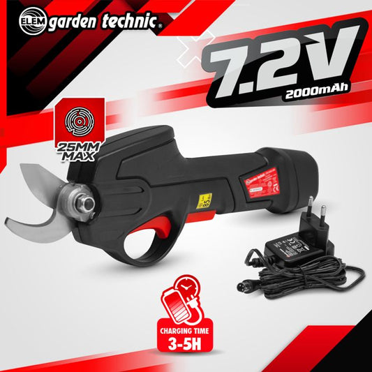 7.2V lithium rechargeable pruning shears with integrated battery and charger - Elem Garden