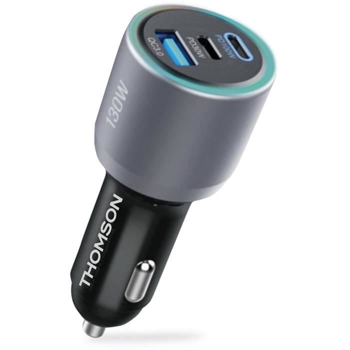Car charger - THOMSON - 130 W - Total new generation GaN technology - 2 USB-C - PD 100 W + pd 30 W