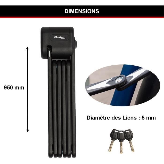 Folding Bike Lock - MASTER LOCK - 8333EURDPRO - Hardened Steel, 3 Keys, Certified, Bracket Included