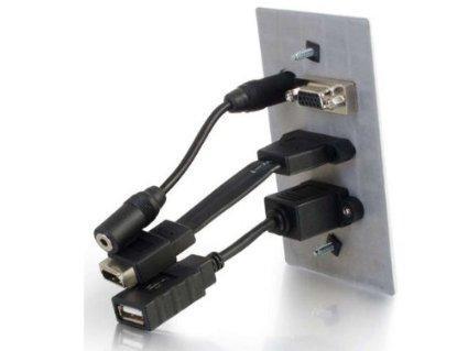 HDMI, VGA, 3.5MM AUDIO AND USB PASS THROUGH SINGLE GANG WALL PLATE - ALUMINUM