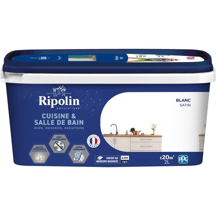 Paint for walls, woodwork, ceilings, radiators - RIPOLIN - Kitchen and bathroom - 2 L - White