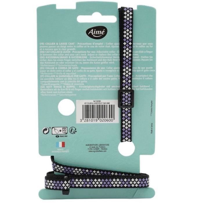Collar & Leash Kit - AIMÉ - Reflective Purple for Cats
