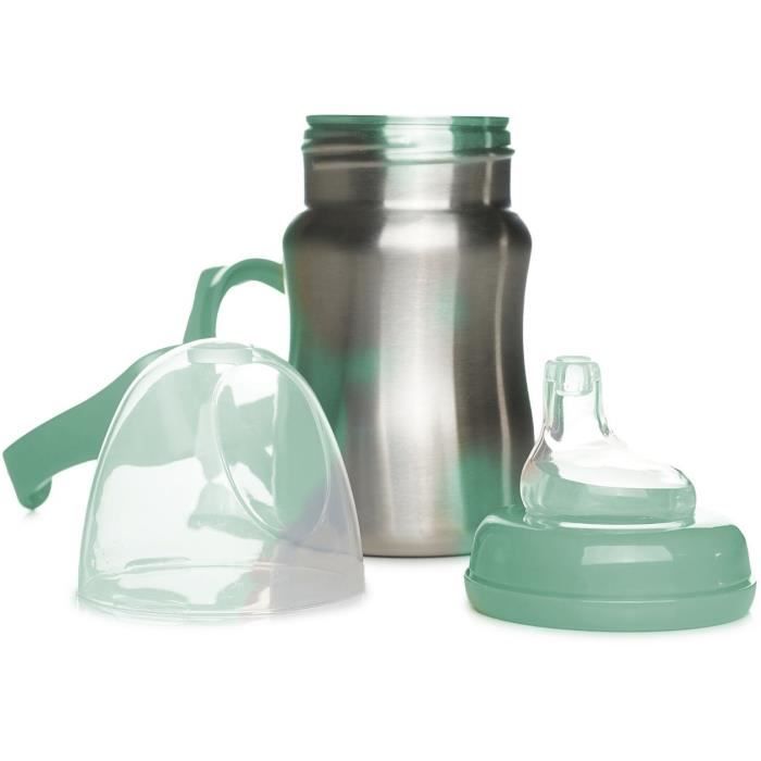 Learning cup - THERMOBABY - Stainless steel - 180 ml - Cactus green - Ergonomic and leak-proof