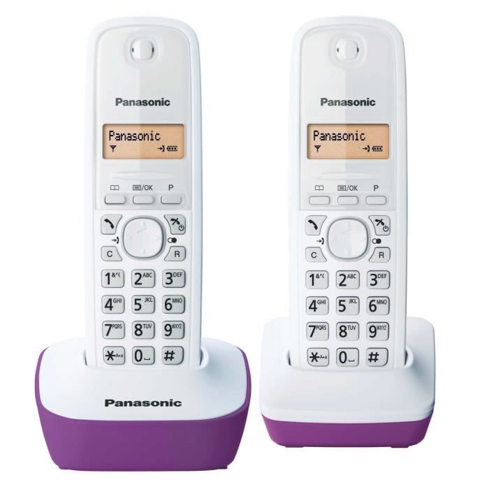 Panasonic KX-TG1612FRF Duo Phone Without FIl Without Answering Machine White Purple