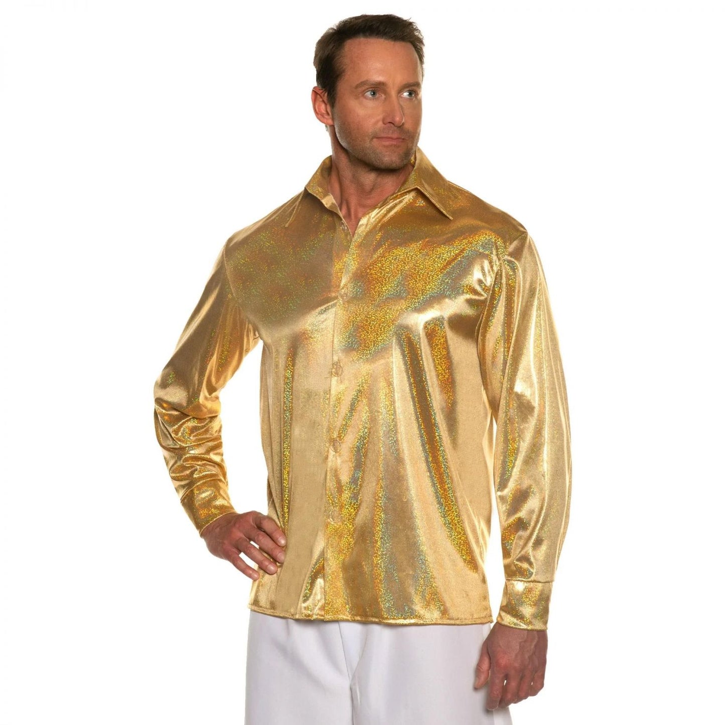 70s Gold Metallic Adult Costume Disco Shirt | Standard