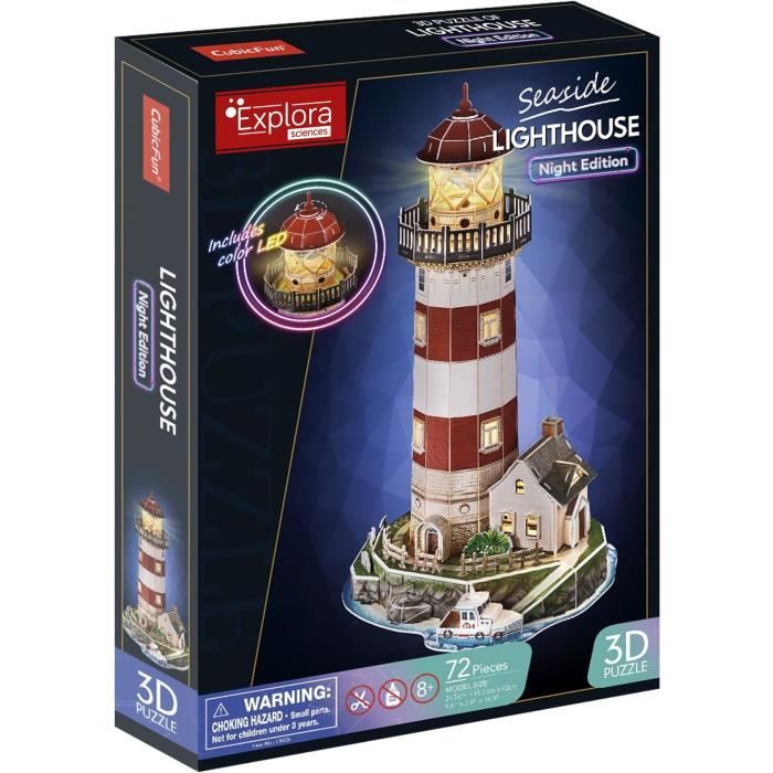3D Lighthouse Puzzle - Construction Game - EXPLORA - 72 pieces - Ages 8 and up