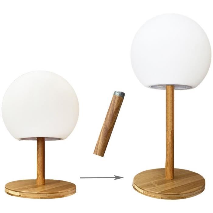 LUMISKY - Table lamp - wireless - extendable bamboo foot - H28cm - warm white / white LED LUNY