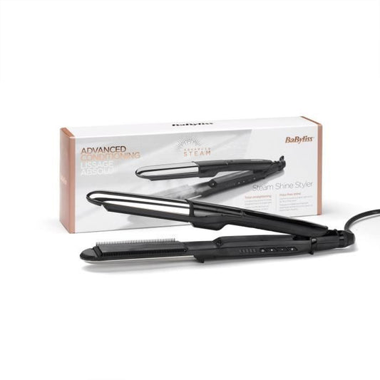 BaByliss ST496E - BaByliss Steam shine steam straightener - 5 temperatures up to 230 ° C - Ionic function - 39 mm ceramic plates