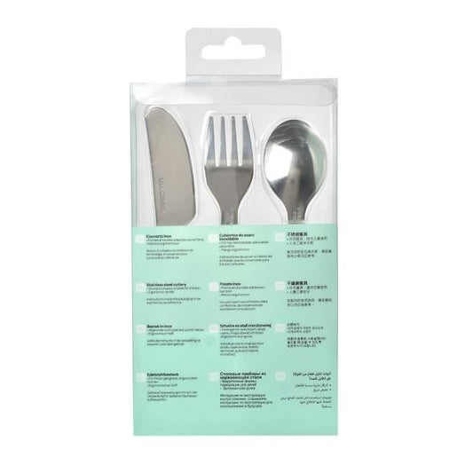 BEABA Set of 3 stainless steel airy green cutlery