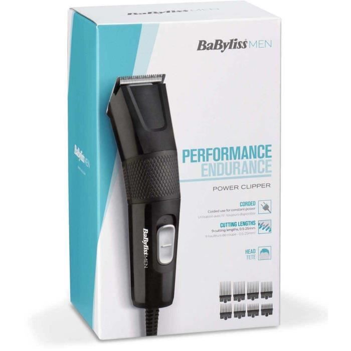 BABYLISS E756E - Corded Power Hair Clipper - XL 45mm Blades - 9 cutting heights - Quick cleaning - Black